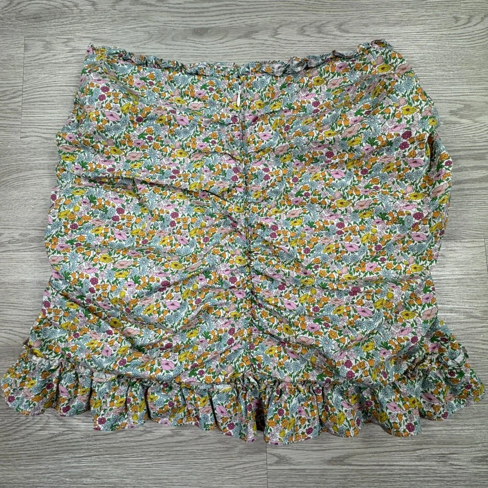 For Love & Lemons Womens Skirt Floral Ruched Ruffle Mini Multi XL Ruched Cotton